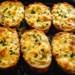 Cheesy garlic bread with melted mozzarella and Colby jack cheese, topped with fresh parsley, served on a plate.