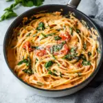 Easy One-Pot Creamy Tomato Pasta served with fresh basil and a creamy tomato sauce.