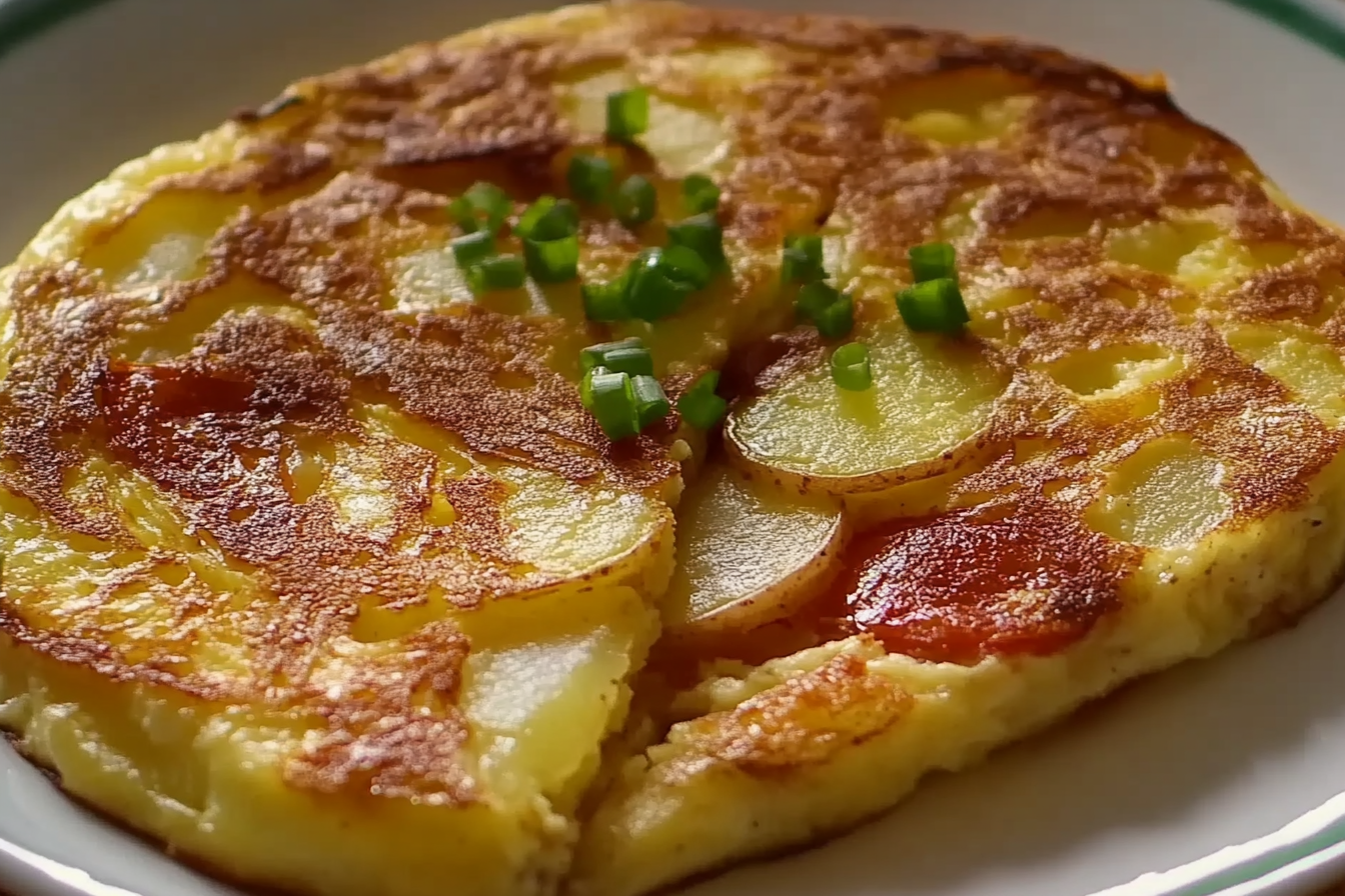 Spanish Omelette with potatoes and onions served in a skillet