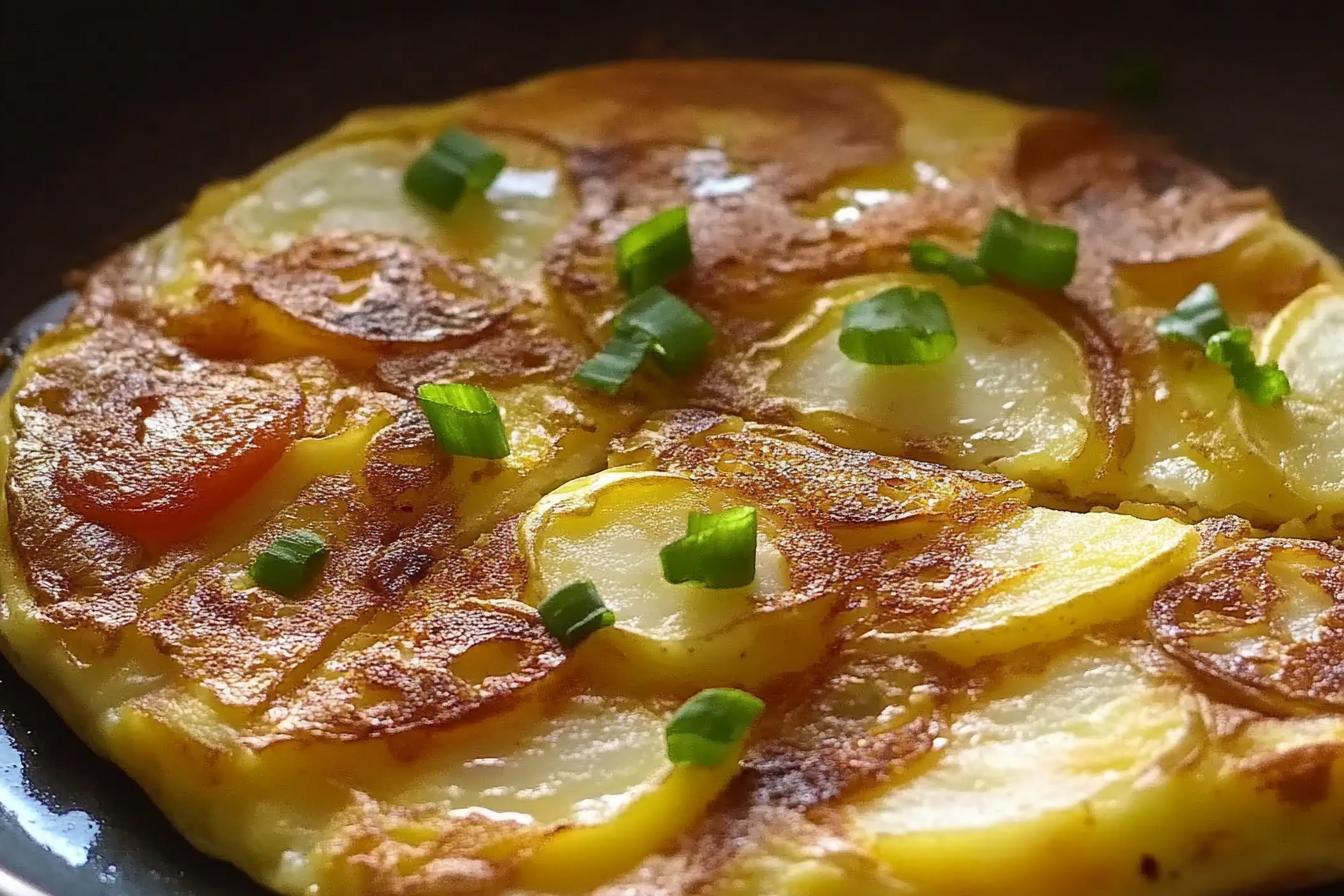 Spanish Omelette with potatoes and onions served in a skillet