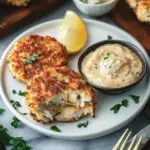 Crispy air fryer crab cakes served with remoulade sauce