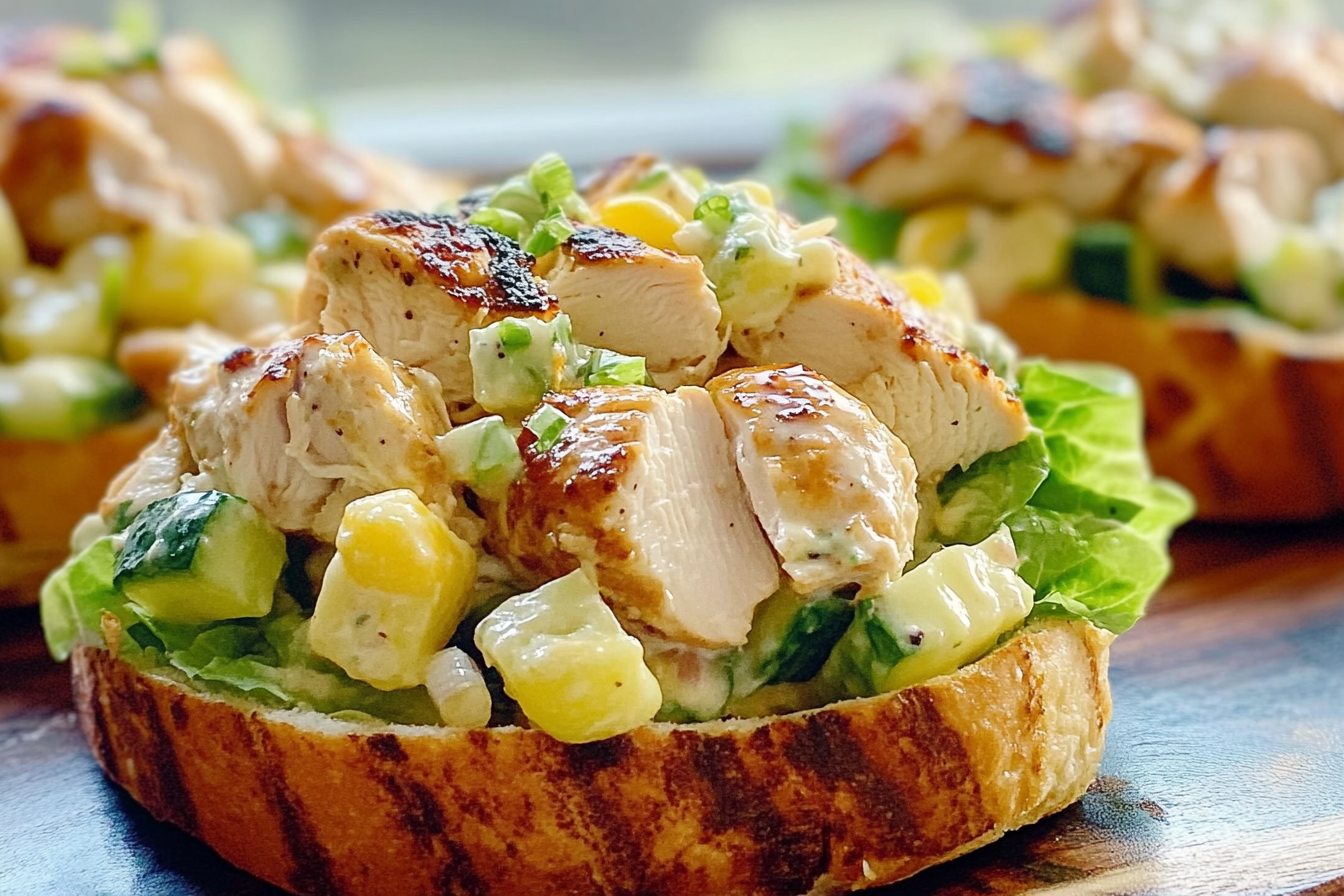 Hawaiian Chicken Salad served in croissants with pineapple and jalapeño for a tropical twist.