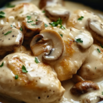 Creamy Mushroom Chicken garnished with parsley