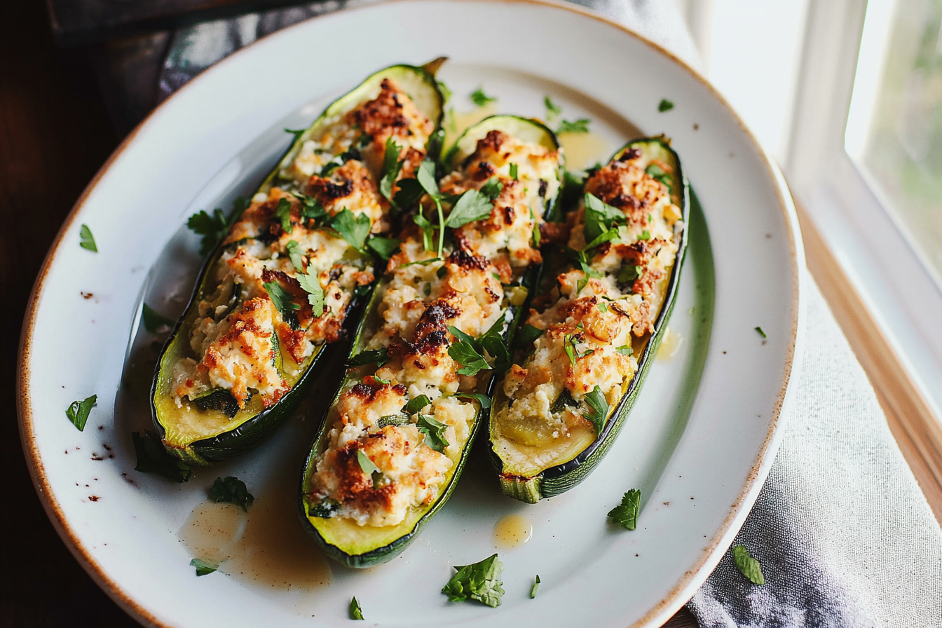 Ricotta Stuffed Zucchini Boats