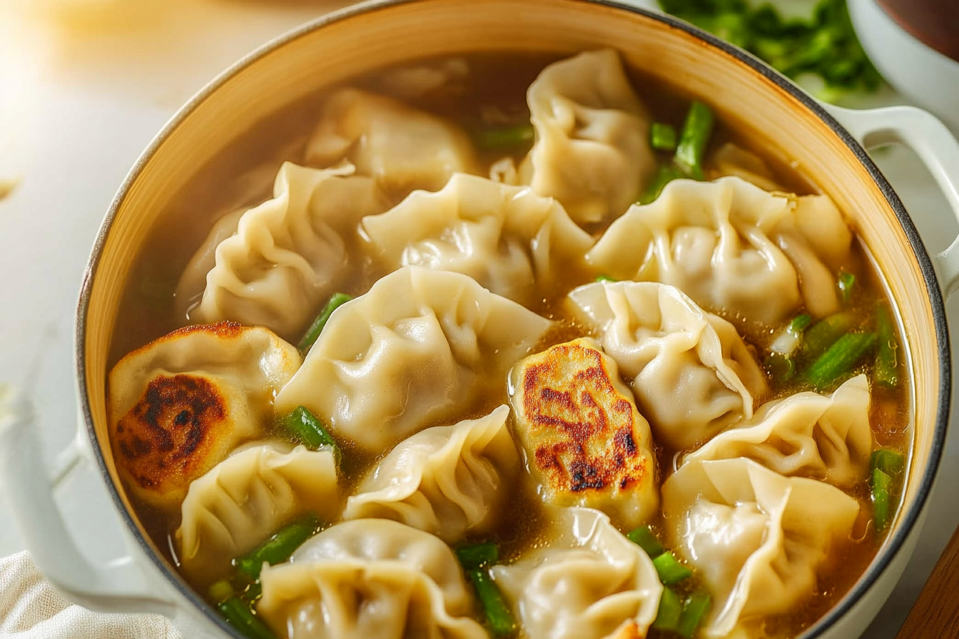 Potsticker Soup with Mushrooms and Bok Choy