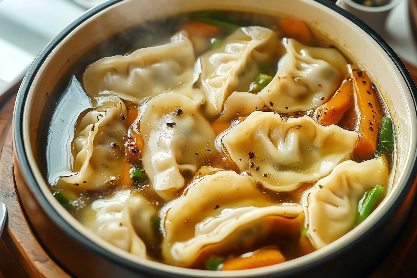 Potsticker Soup with Mushrooms and Bok Choy