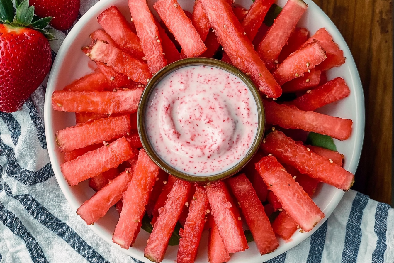 Watermelon Fries with Strawberry Yogurt Dip