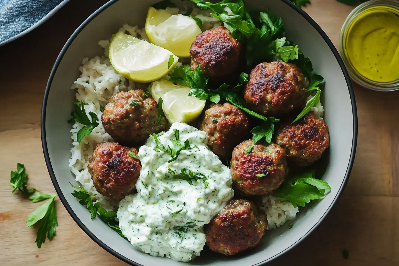 Greek Meatball Bowl with Tzatziki