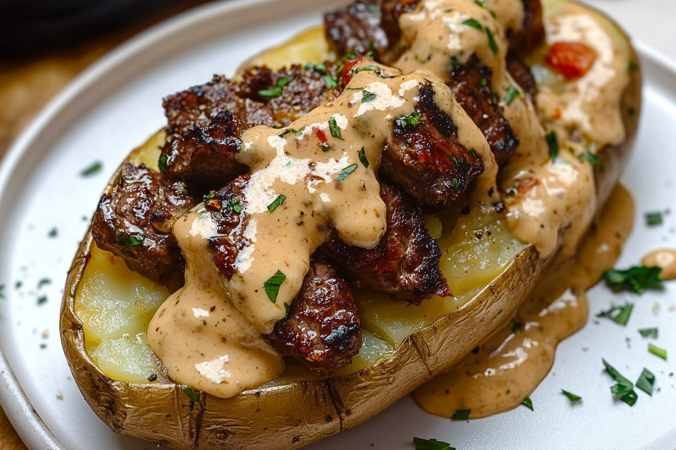 Baked Potato with Steak Bites 