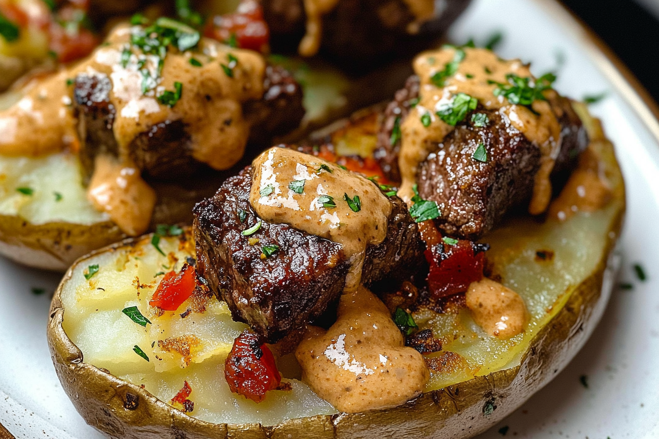 Baked Potato with Steak Bites 