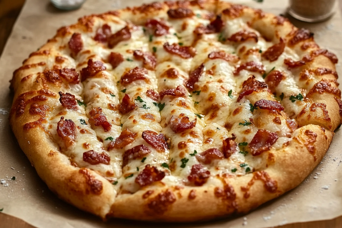 Garlic Butter Bacon Alfredo Pizza