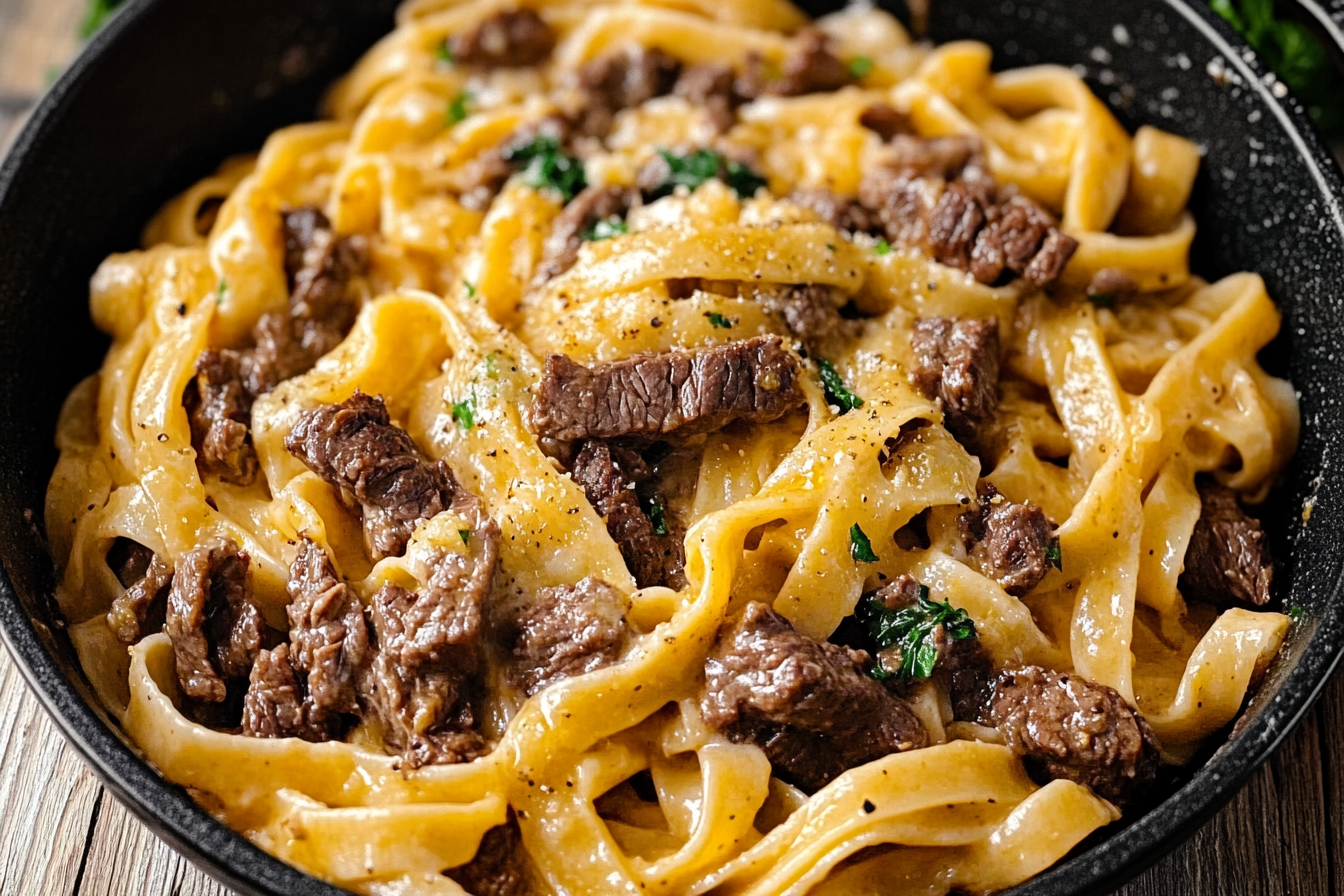 One-Pot Creamy Beef and Garlic Butter Pasta