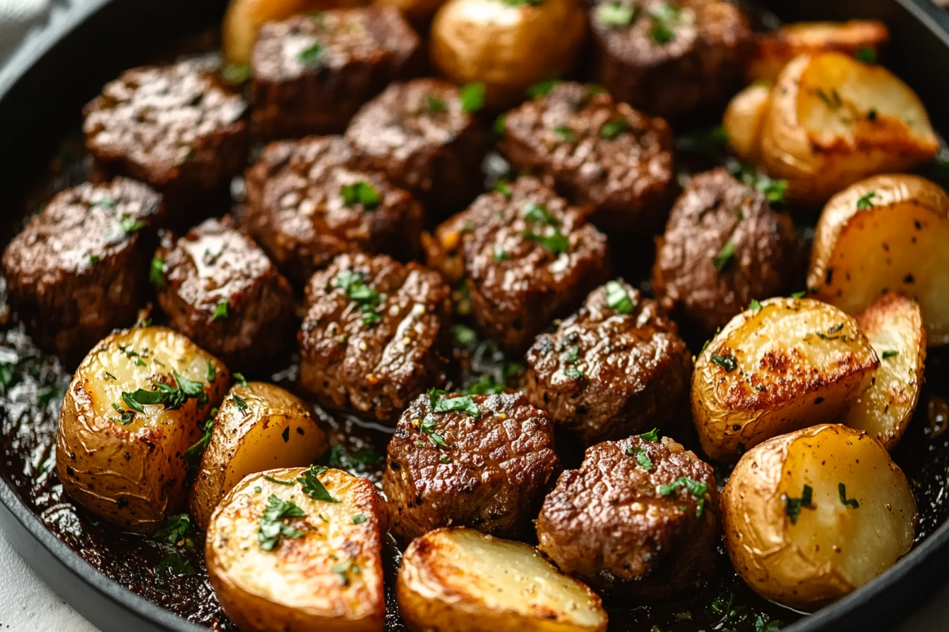 Garlic Butter Beef Bites & Potatoes