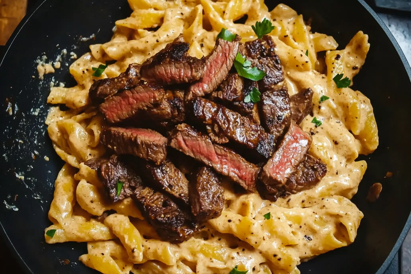 One-Skillet Creamy BBQ Ranch Steak Pasta