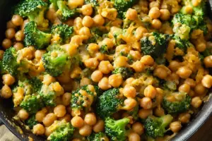 Cheesy Broccoli Cheddar Chickpea Skillet