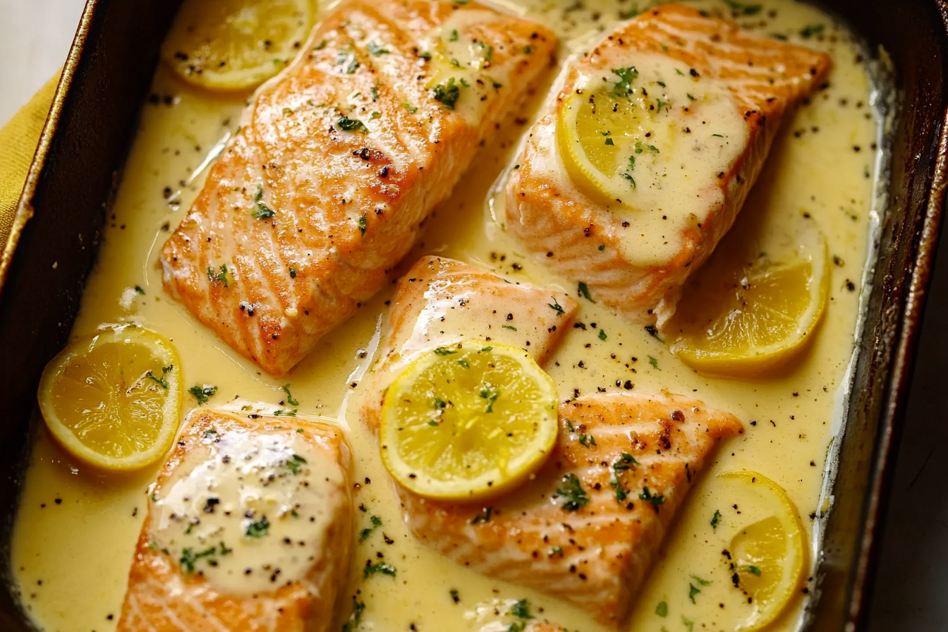 Baked Salmon with Lemon Butter Cream Sauce
