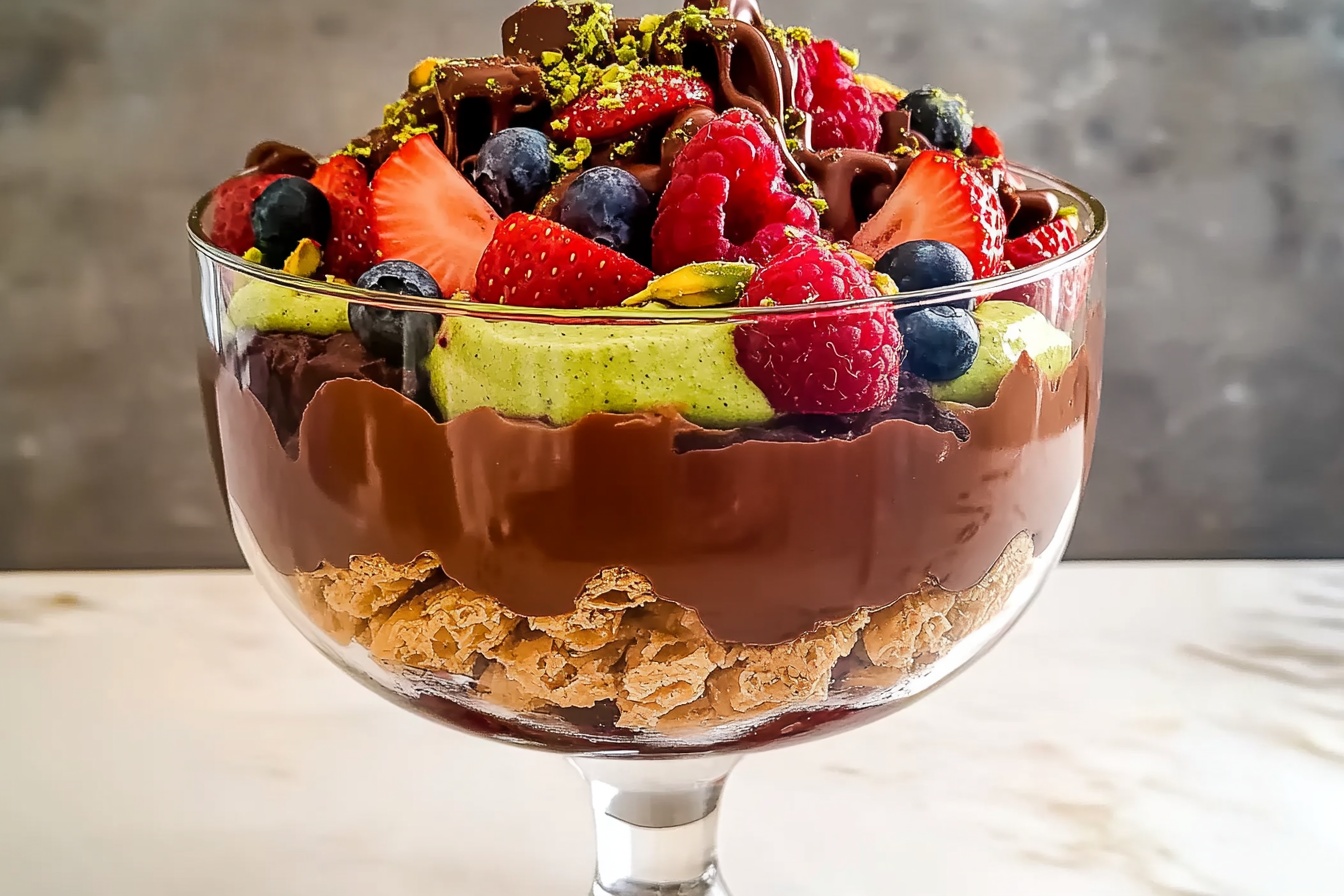 Dubai Chocolate Berry Trifle