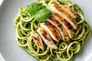 Zucchini Noodles with Pesto and Grilled Chicken