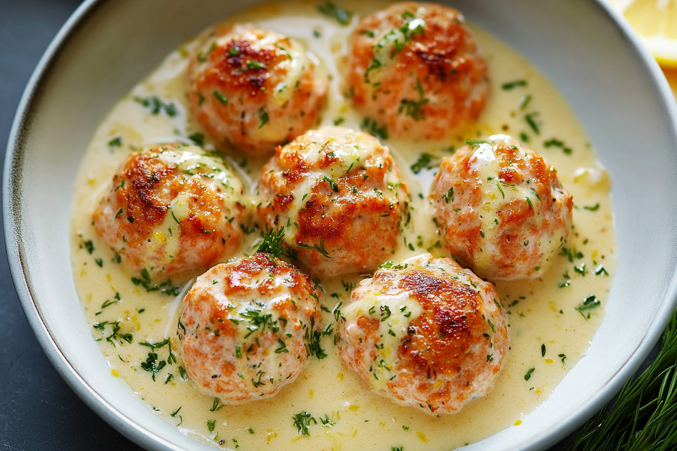 Salmon Meatballs with Dijon Lemon Sauce