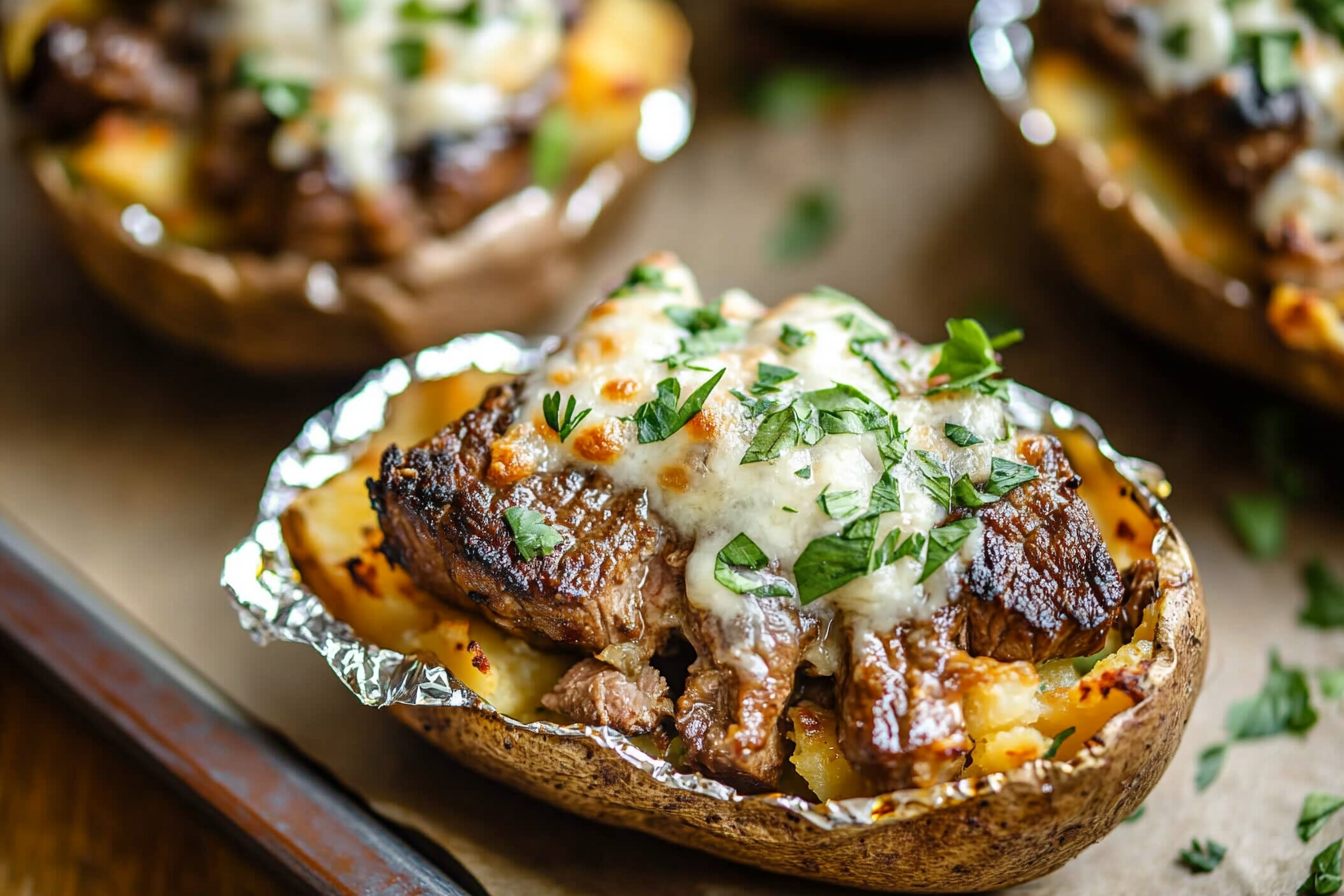 Loaded Steak Stuffed Baked Potatoes