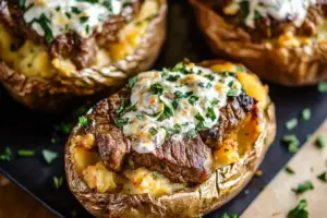 Loaded Steak Stuffed Baked Potatoes