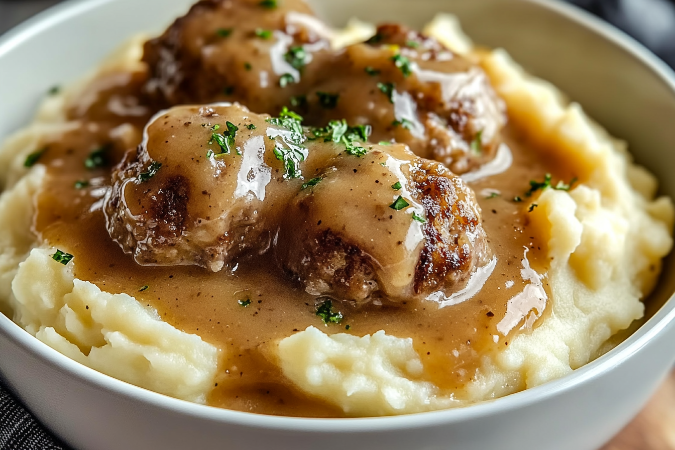 Mashed Potatoes with Meatballs & Gravy