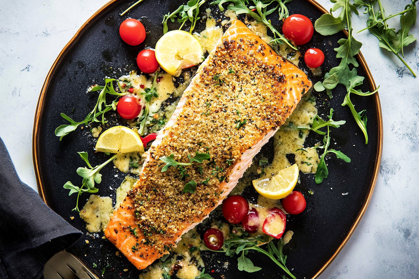Baked Parmesan Crusted Salmon with Lemon Cream Sauce