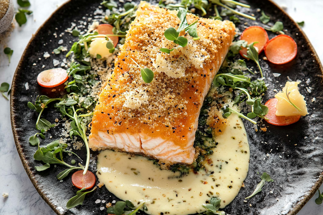 Baked Parmesan Crusted Salmon with Lemon Cream Sauce