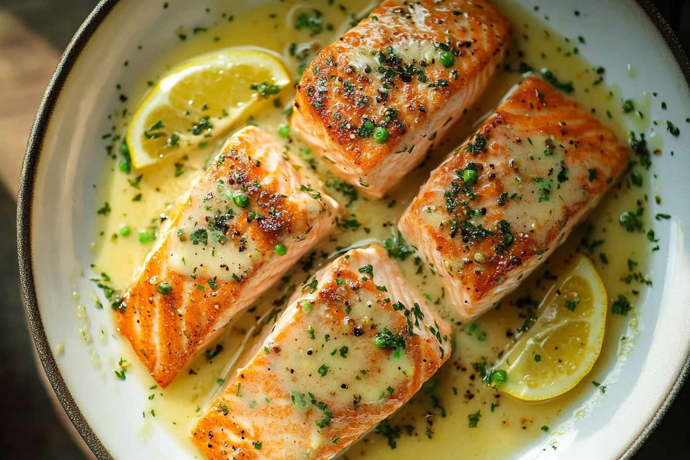 Salmon with Garlic Lemon Butter Sauce