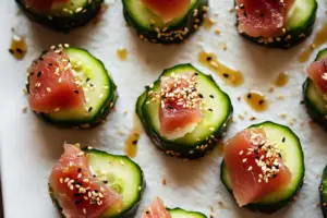Tuna and Avocado Cucumber Sushi Bites