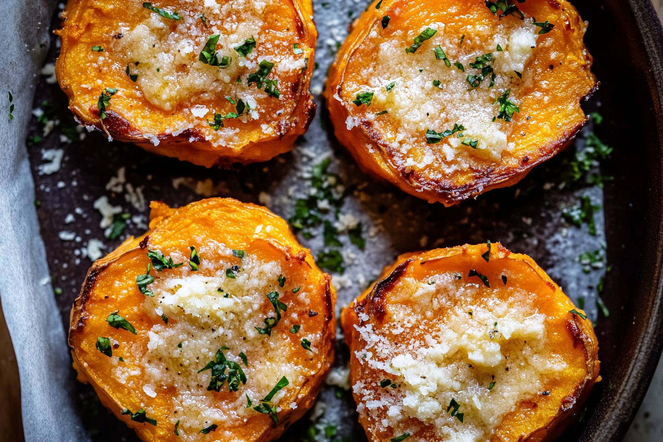 garlic-butter-smashed-sweet-potatoes-parmesan