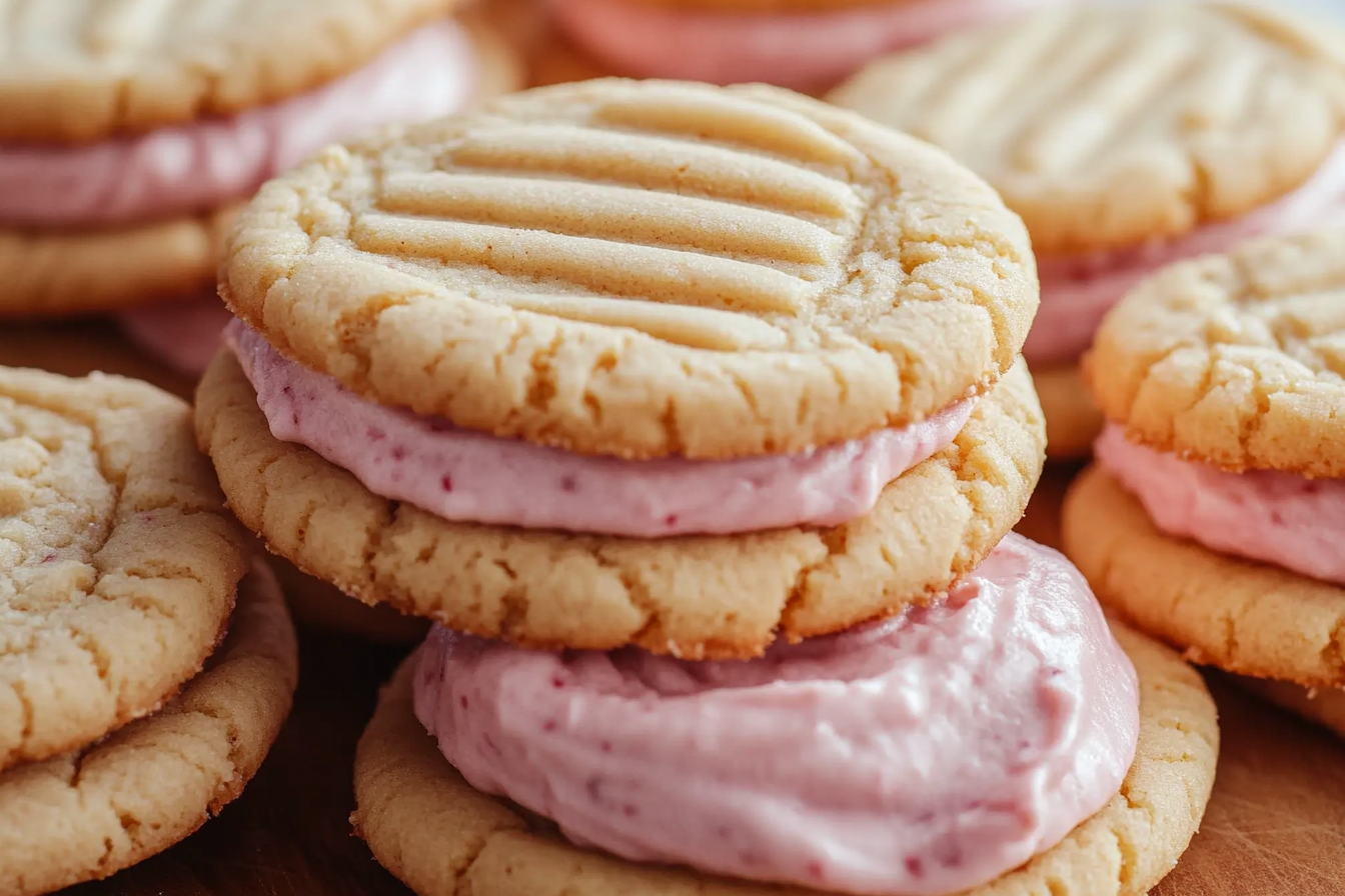 Shortbread Sandwich Cookies with Strawberry Buttercream and Vanilla Bean