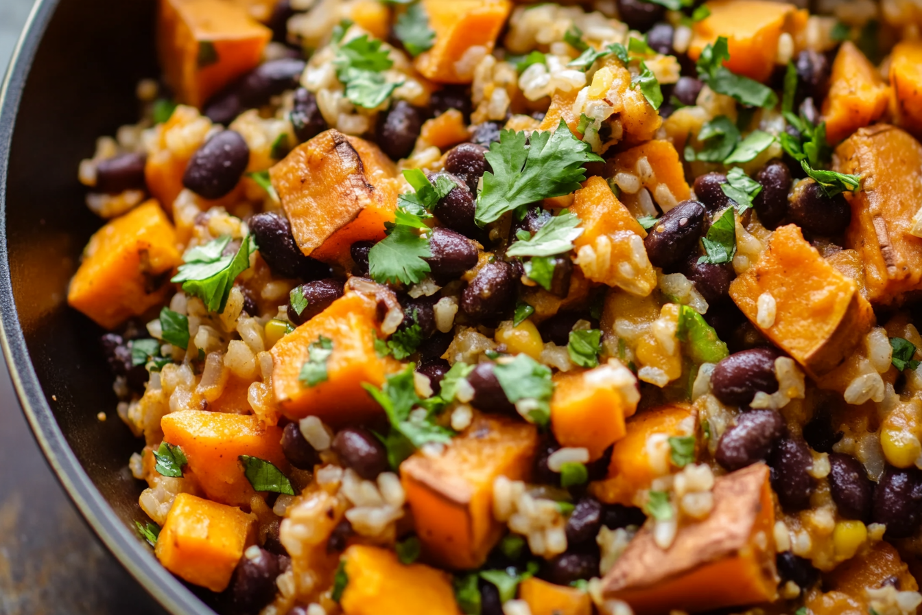 Southwest Sweet Potato, Black Bean, and Rice Skillet

