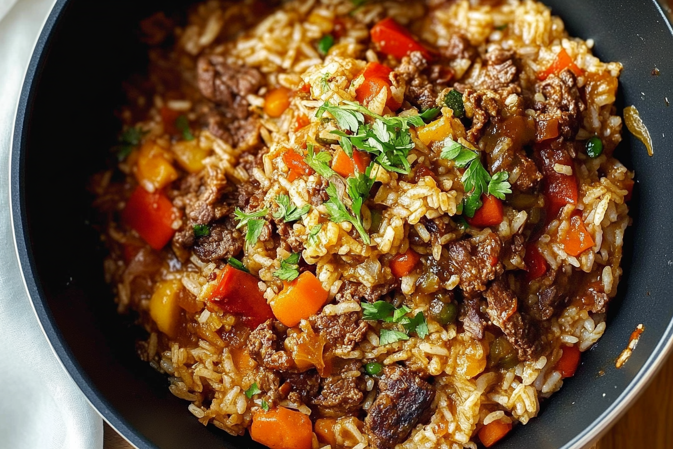 One Pot Rice with Beef and Veggies