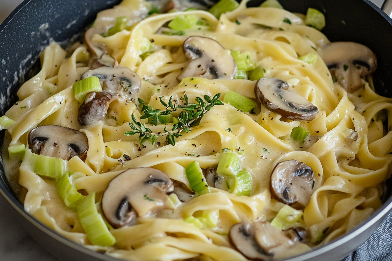 Caramelized Leek and Mushroom Gruyère Pasta