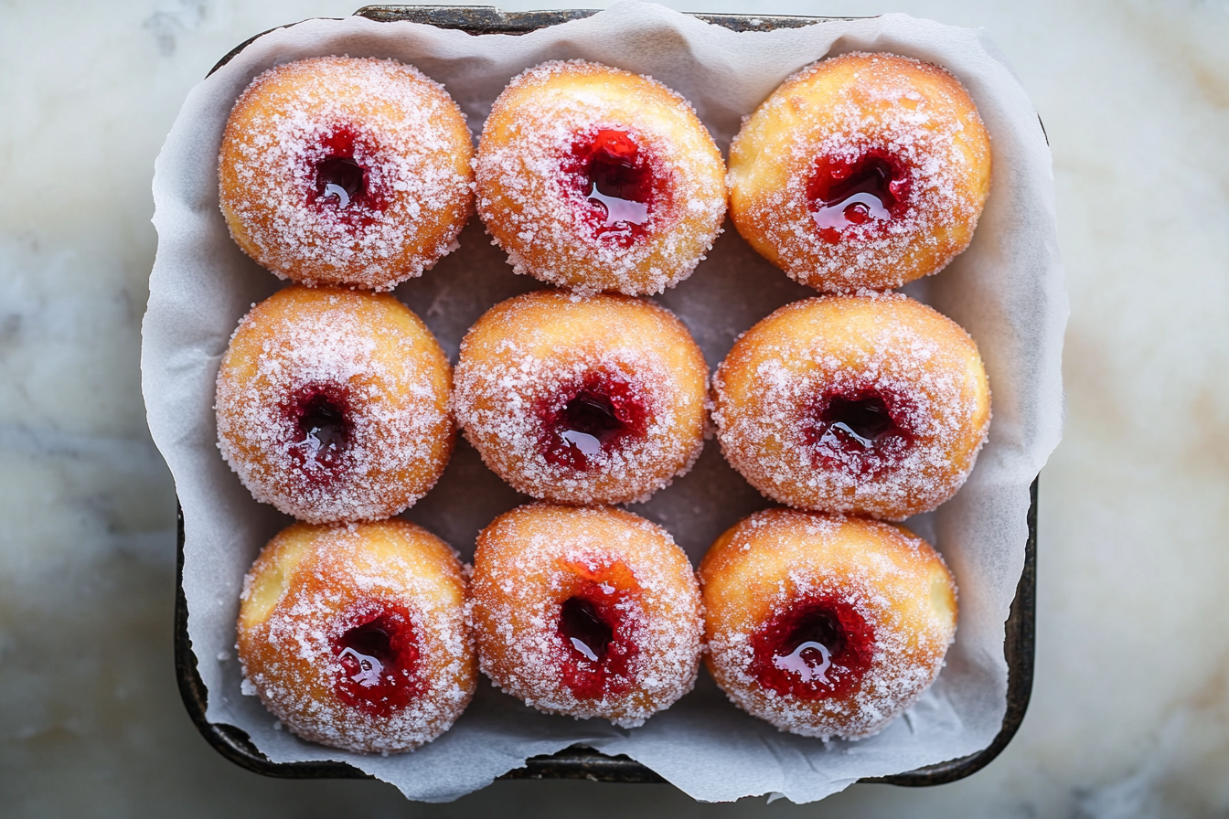 Raspberry Jam Donuts with Vanilla Sugar