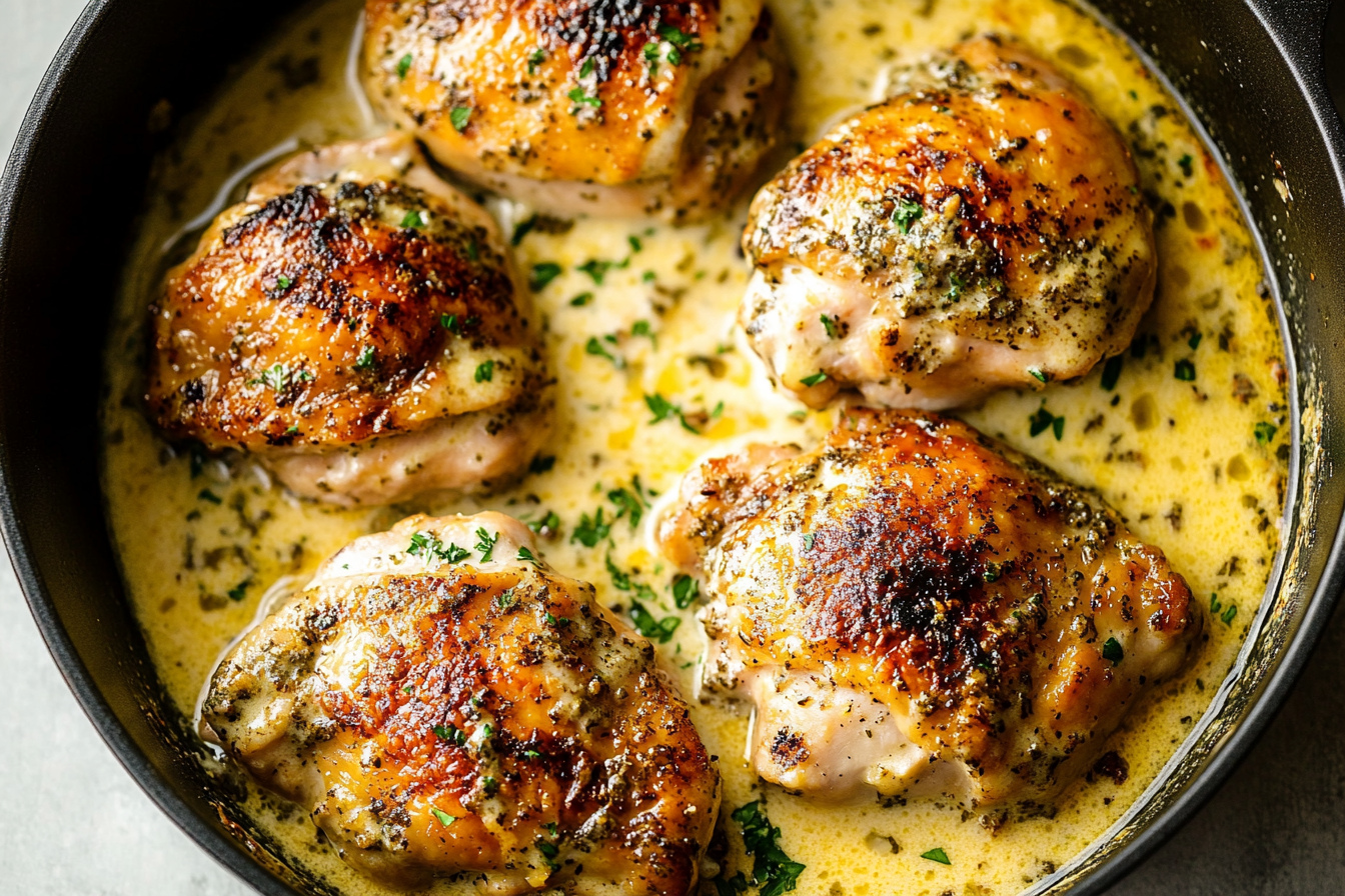 Creamy Oven Baked Chicken Thighs