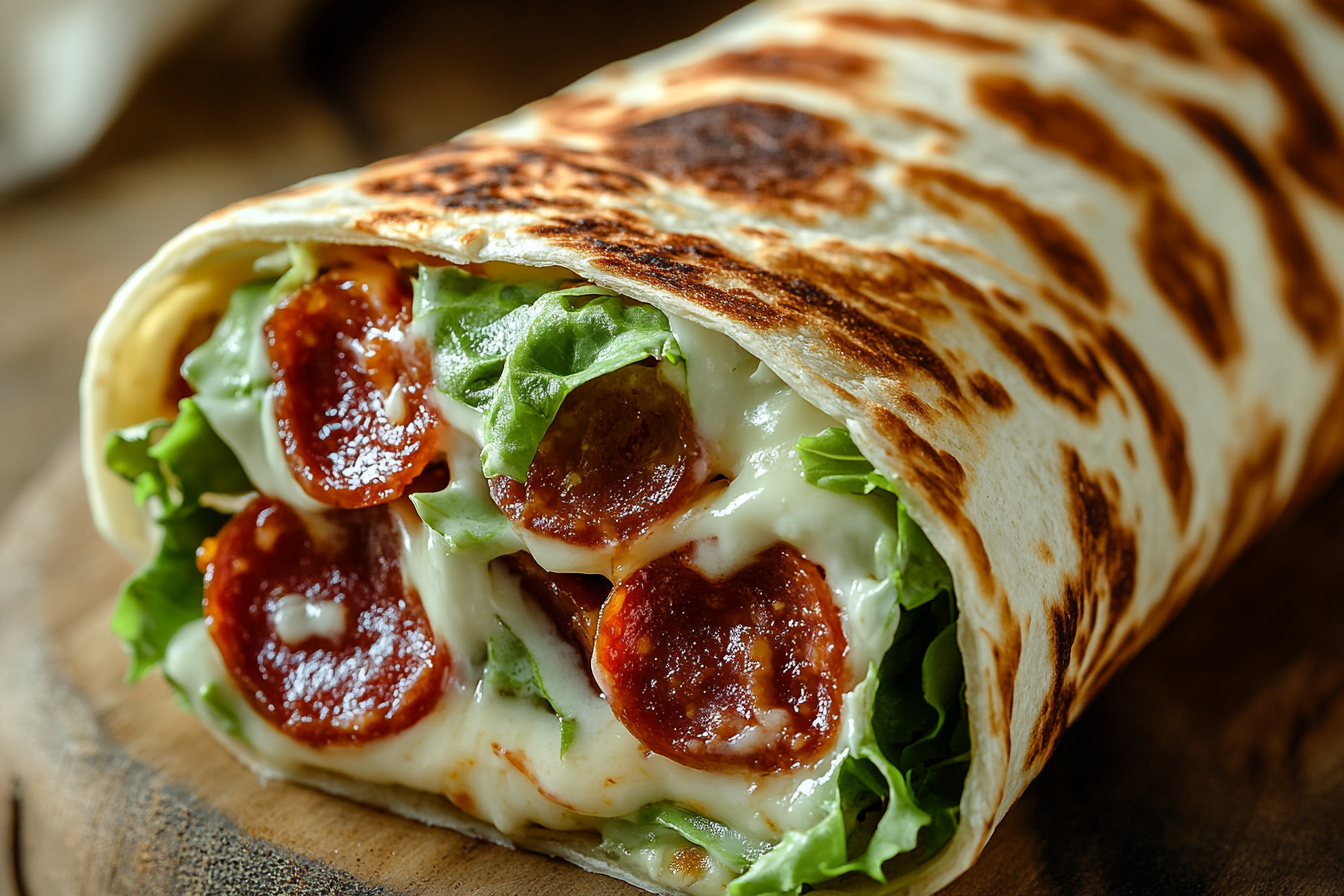 Pepperoni Pizza Caesar Wraps