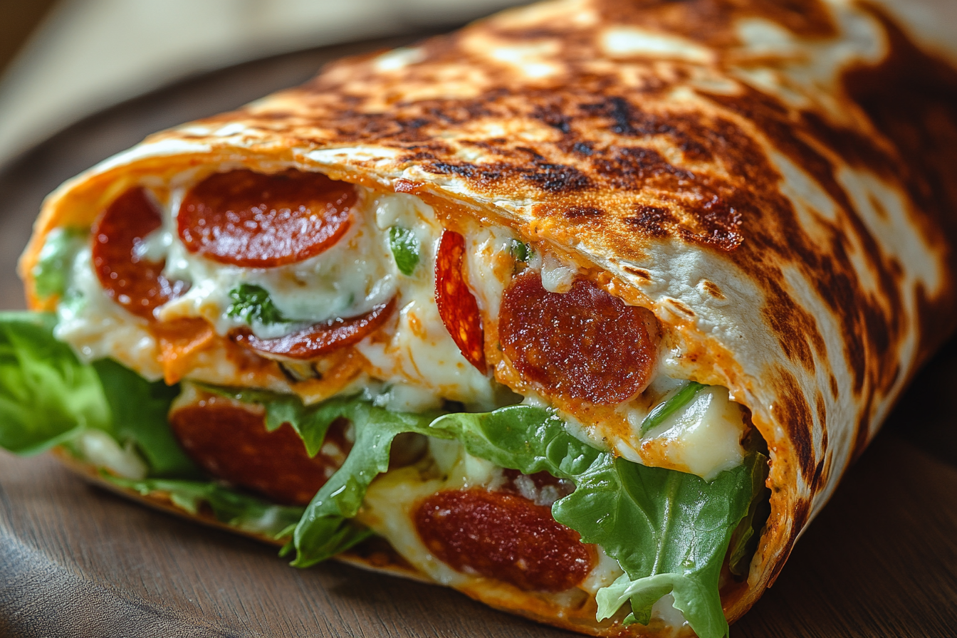 Pepperoni Pizza Caesar Wraps
