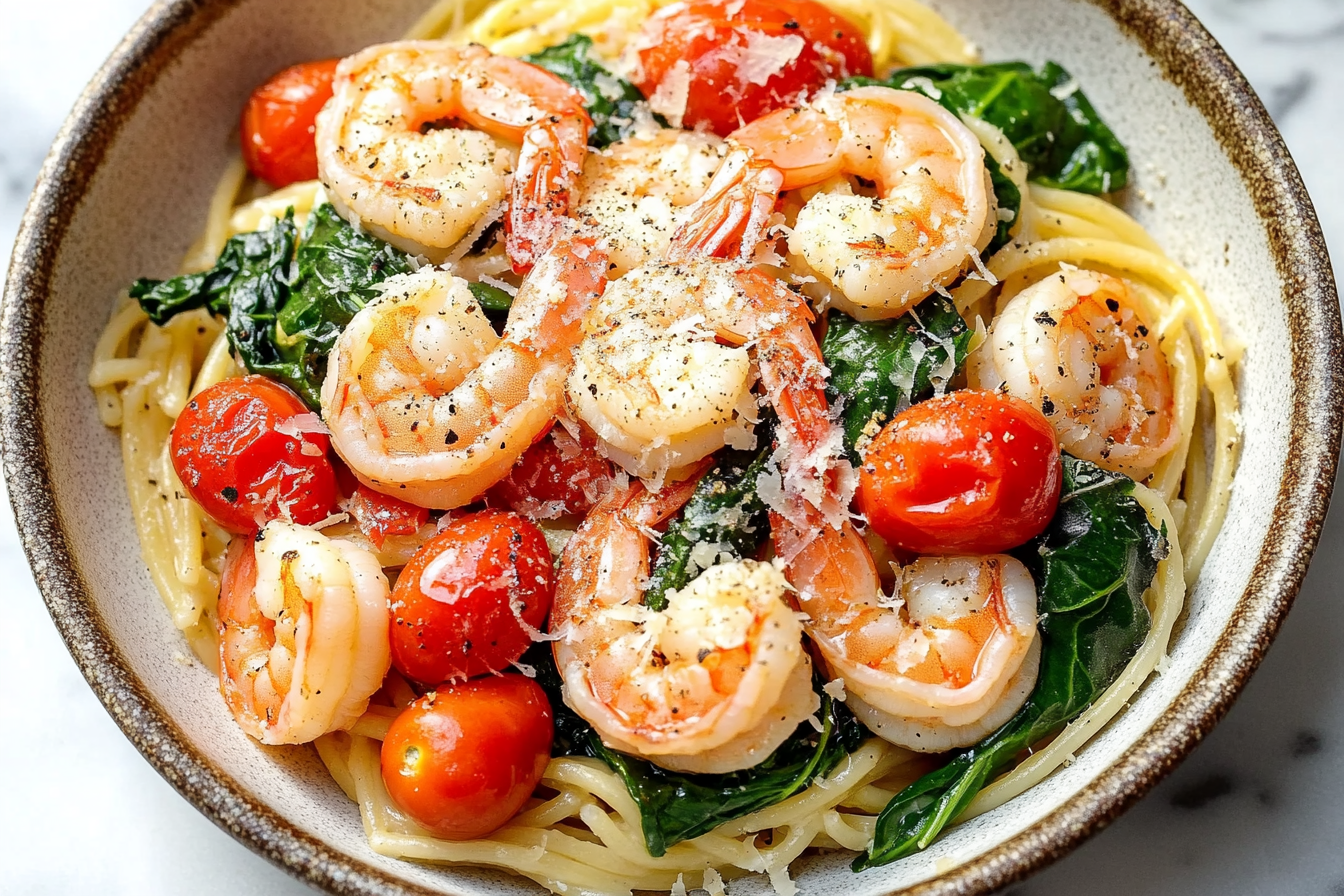 Tomato Spinach Shrimp Pasta