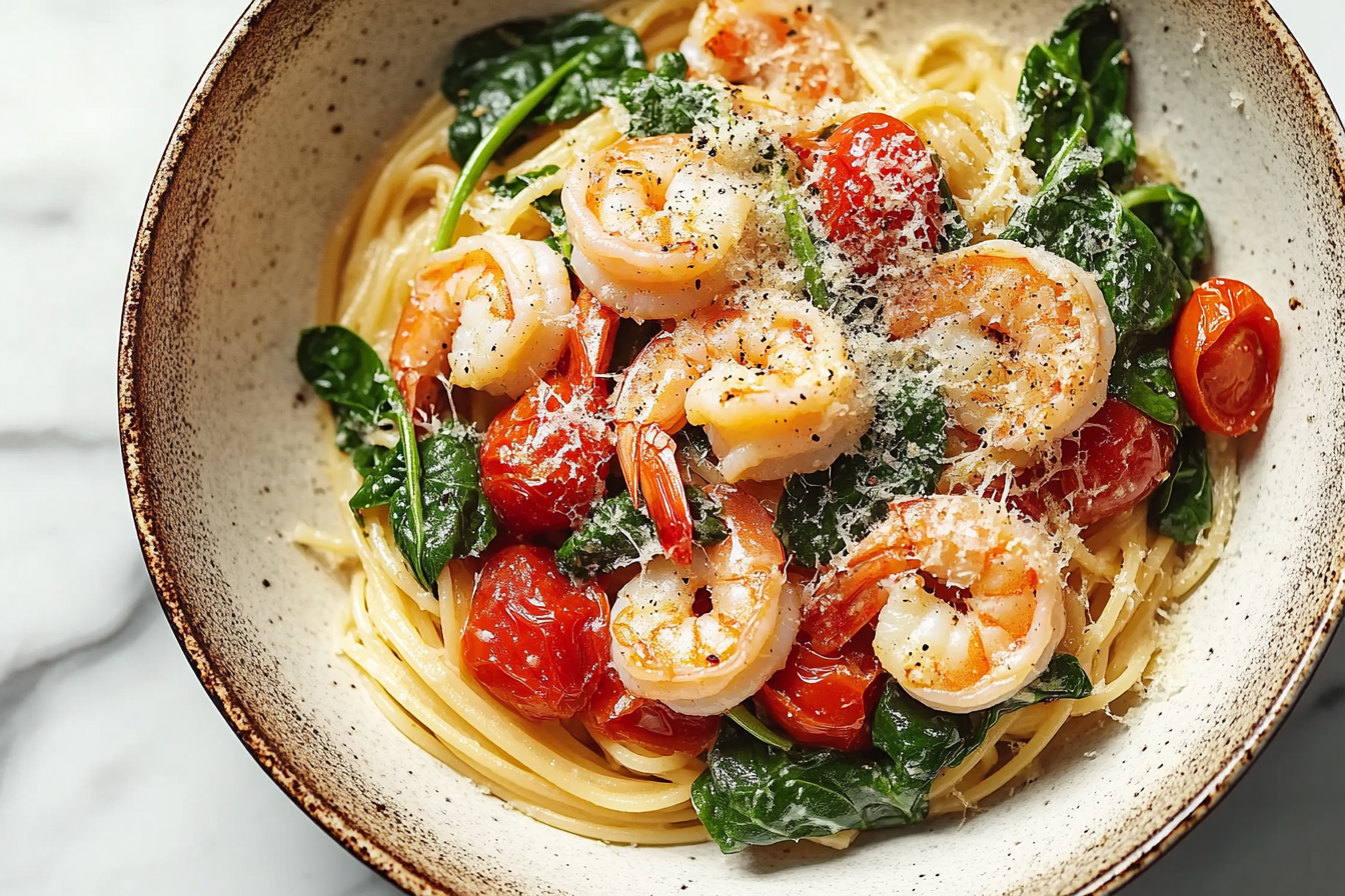 Tomato Spinach Shrimp Pasta