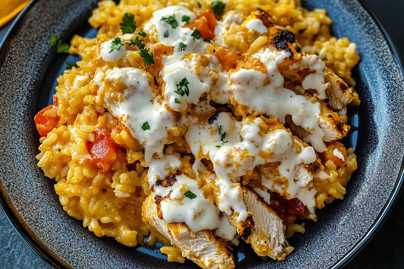 Mexican Chicken and Rice Covered with White Queso Recipe