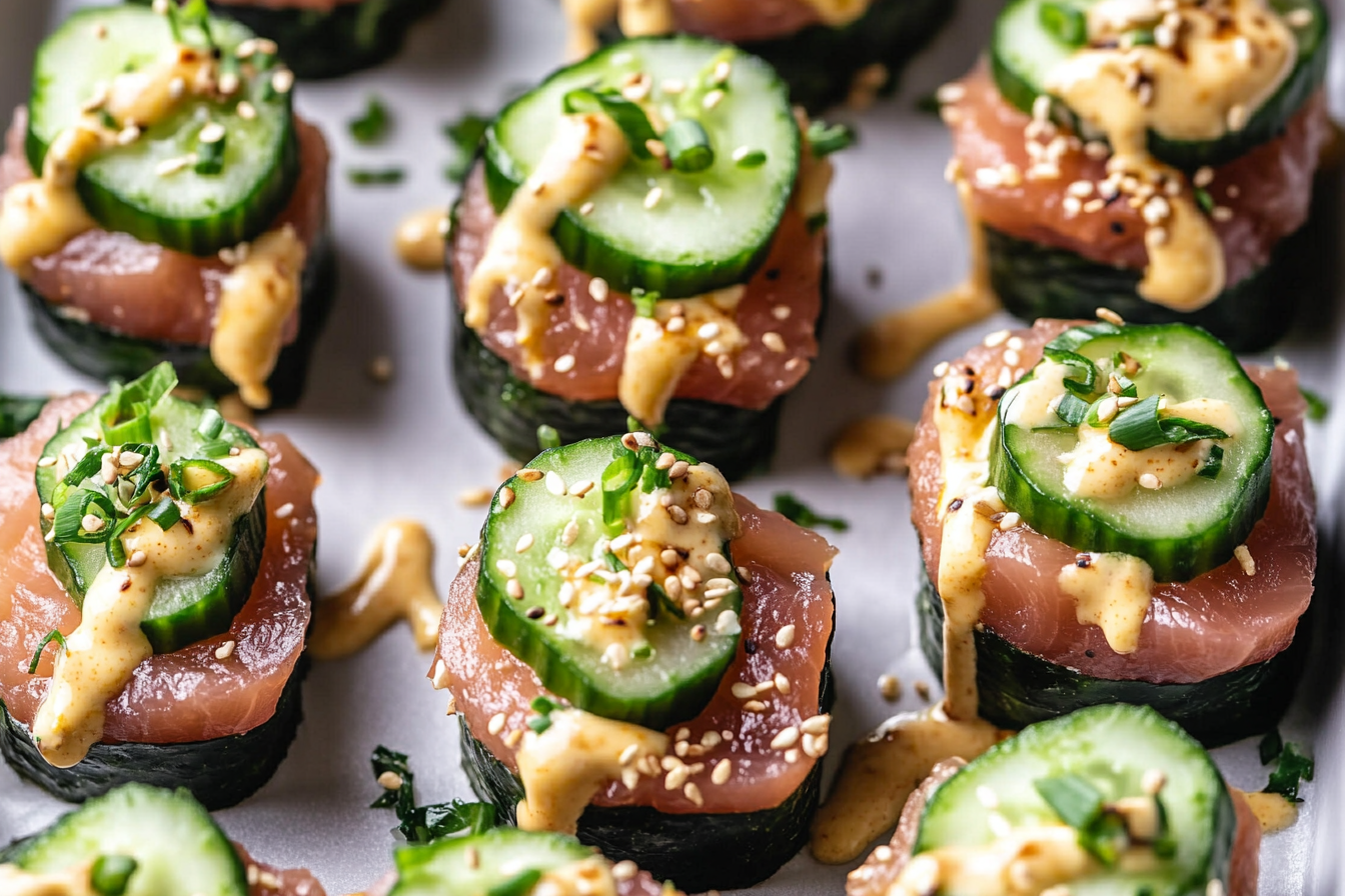Tuna and Avocado Cucumber Sushi Bites

