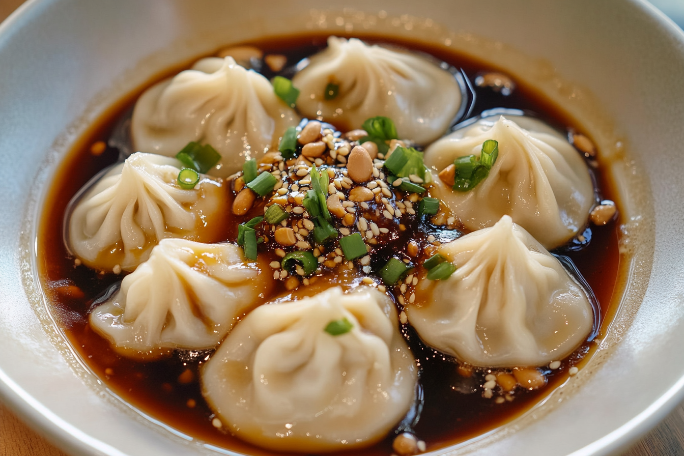 Soup Dumplings in Sesame Peanut Sauce