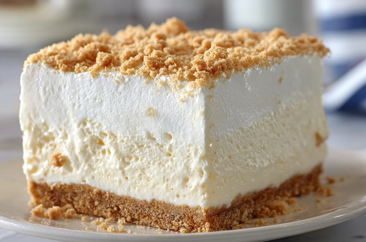 Sliced Woolworth's Icebox Cake showing creamy lemon layers and graham crackers