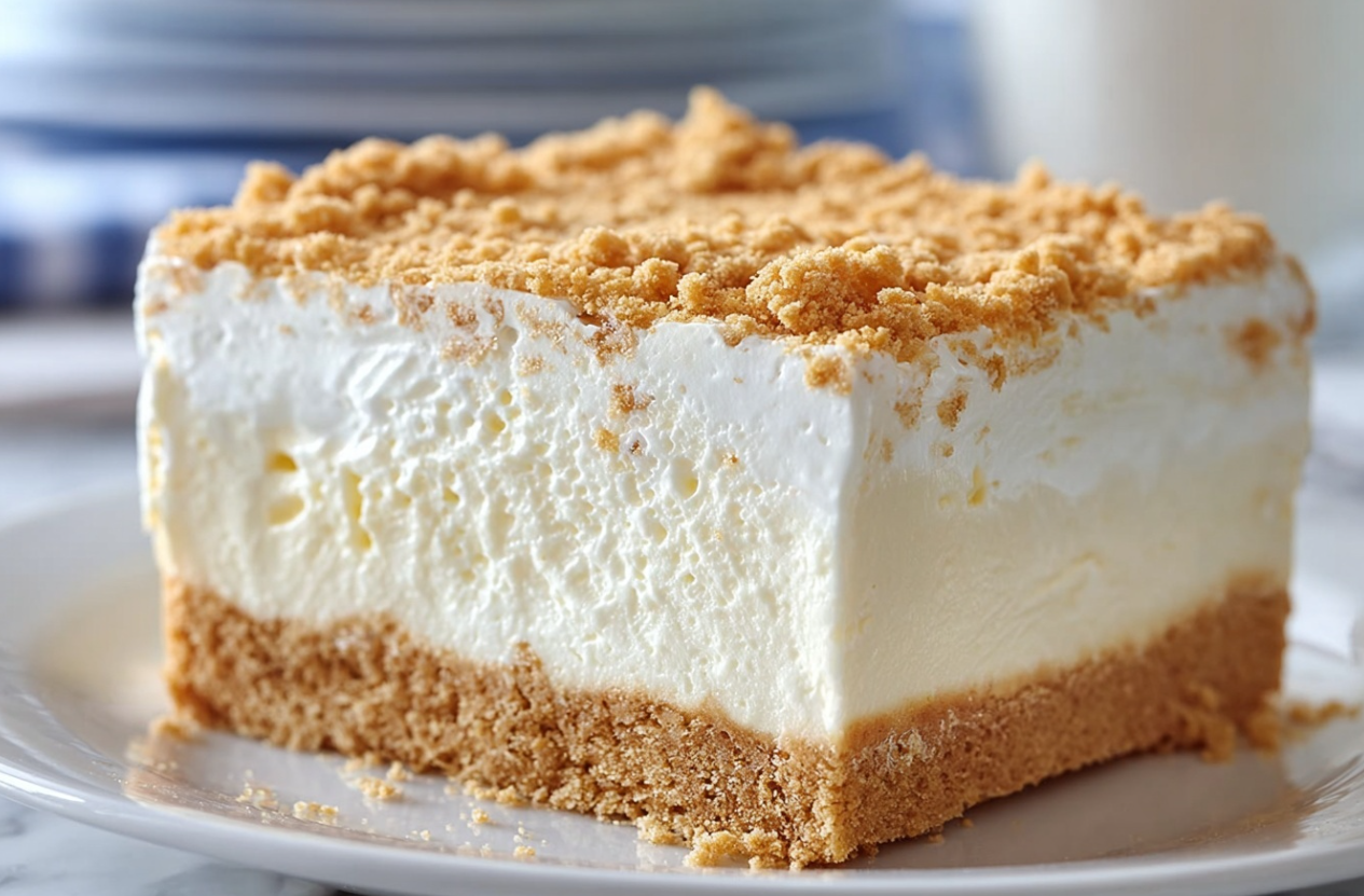 Sliced Woolworth's Icebox Cake showing creamy lemon layers and graham crackers